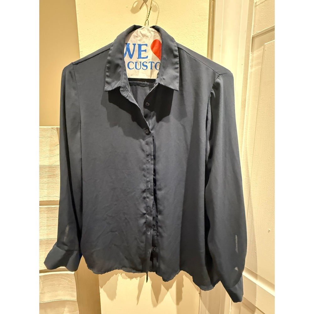 La Redoute Collections Women Navy Blue Long Sleeve Button Down Blouse Size 44